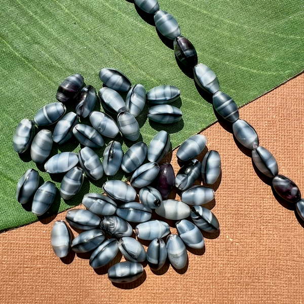 Gray Striped Oval Beads - 50 Pieces