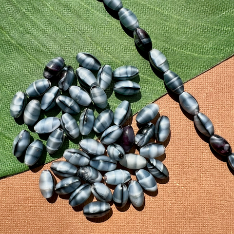 Gray Striped Oval Beads - 50 Pieces