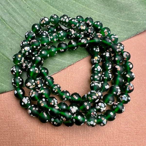 Transparent Dark Green Flower Tombo 8mm Beads - 50 Pieces