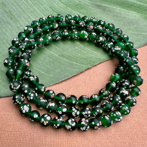 Transparent Dark Green Flower Tombo 8mm Beads - 50 Pieces