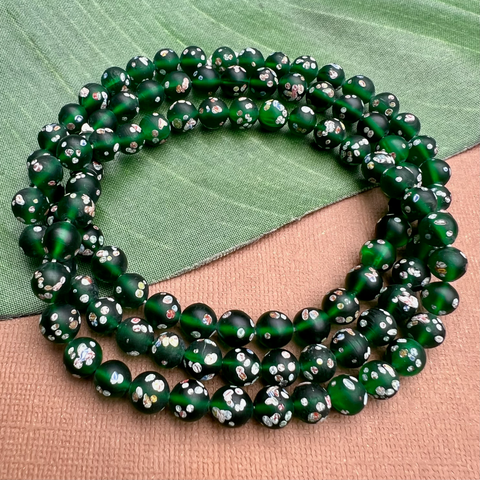 Transparent Dark Green Flower Tombo 8mm Beads - 50 Pieces