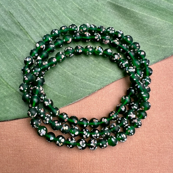 Transparent Dark Green Flower Tombo 8mm Beads - 50 Pieces