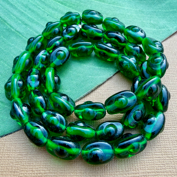 Dark Green Dotted Tubes Beads - 50 Pieces