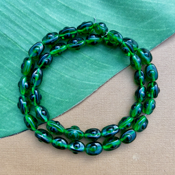 Dark Green Dotted Tubes Beads - 50 Pieces