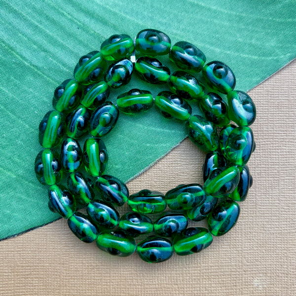 Dark Green Dotted Tubes Beads - 50 Pieces