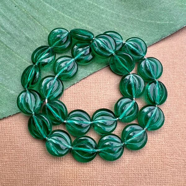 Green Etched Coin Beads - 50 Pieces