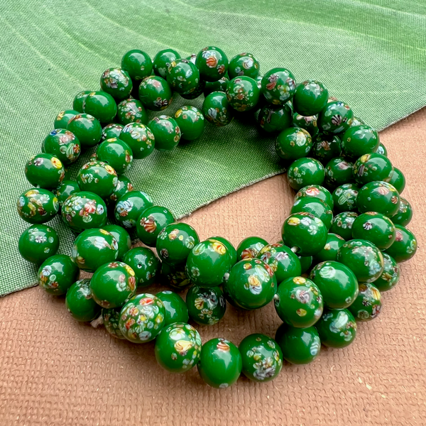 Green Flower Tombo 7.5mm Beads - 50 Pieces