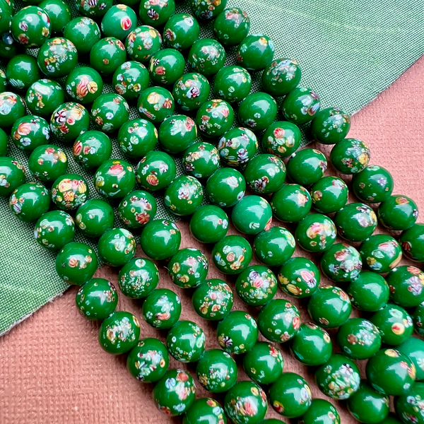 Green Flower Tombo 7.5mm Beads - 50 Pieces