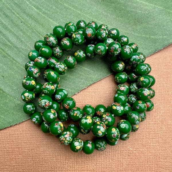Green Flower Tombo 7.5mm Beads - 50 Pieces