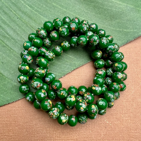 Green Flower Tombo 7.5mm Beads - 50 Pieces