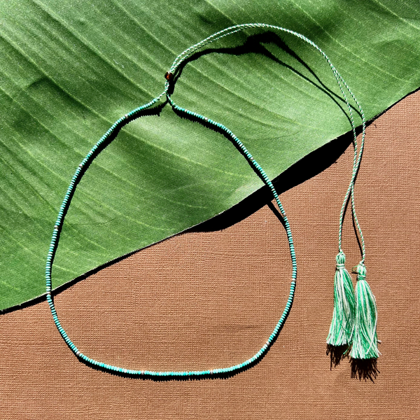 Green Turquoise Saucer Tassel Necklace