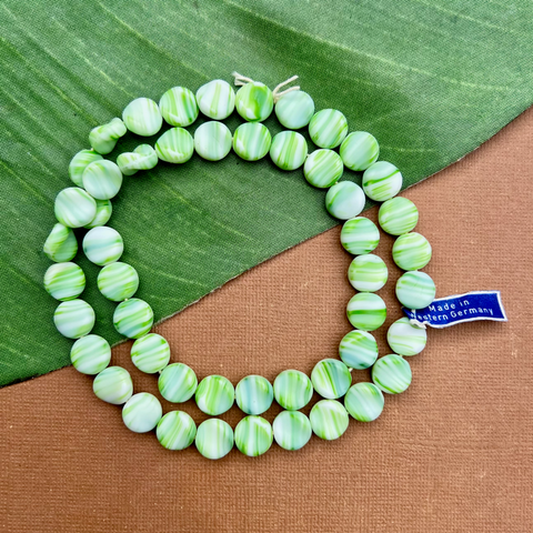 Green & White Twisted Coin Beads - 50 Pieces