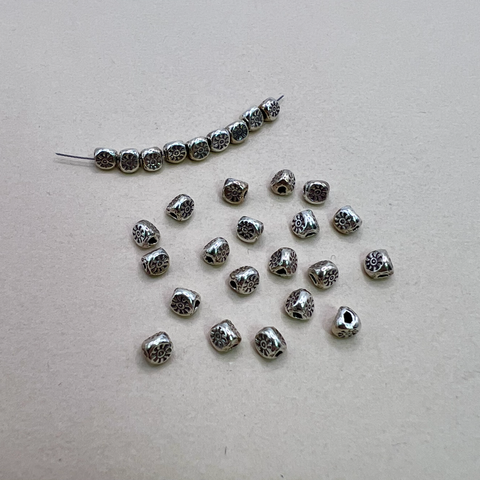 Hill Tribe Fine Silver 3 Sided Stamped Beads