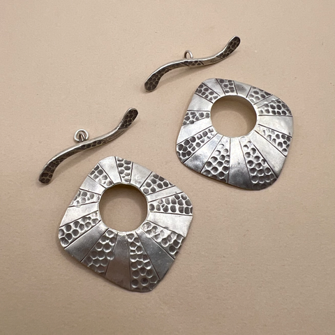 Hill Tribe Fine Silver Large Stamped Square Toggle Clasps