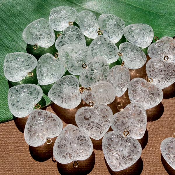 Crystal Puff Etched Heart Pendants - 25 Pieces