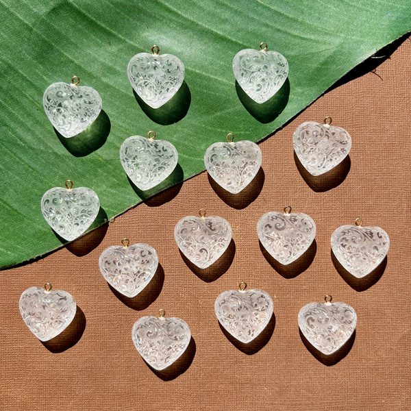 Crystal Puff Etched Heart Pendants - 25 Pieces