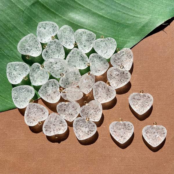 Crystal Puff Etched Heart Pendants - 25 Pieces