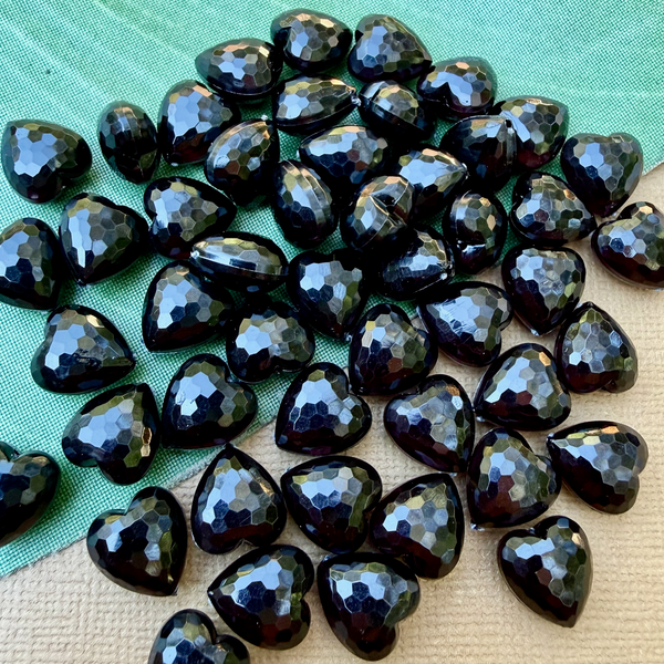 Faceted 12mm Crystal & Black Hearts - 100 Pieces
