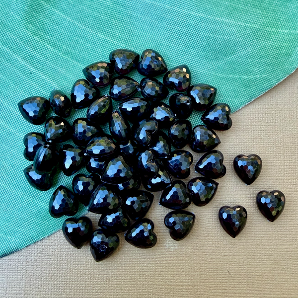 Faceted 12mm Crystal & Black Hearts - 100 Pieces