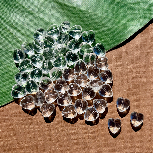 Faceted 12mm Crystal & Black Hearts - 100 Pieces