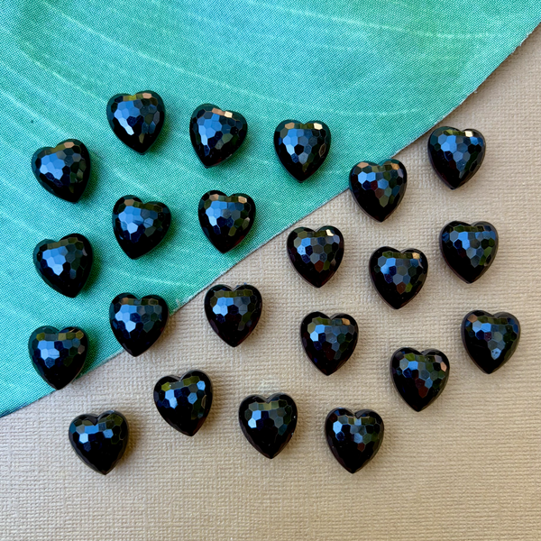 Faceted 16mm Black Hearts - 95 Pieces