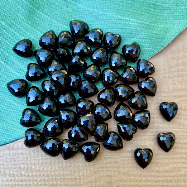 Faceted 16mm Black Hearts - 95 Pieces
