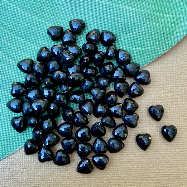 Faceted 9mm Black Hearts - 100 Pieces