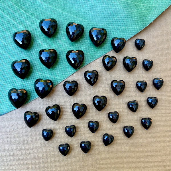 Faceted 16mm Black Hearts - 95 Pieces