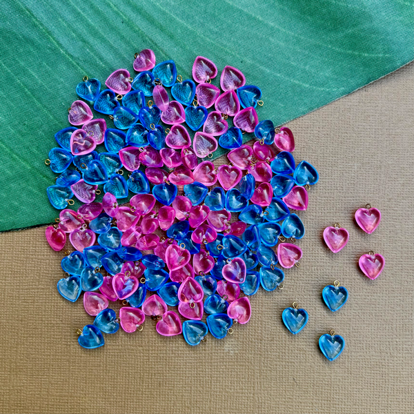 Small 10mm Pink & Blue Hearts - 130 Pieces