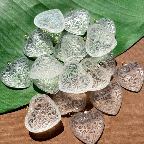 Crystal Etched Flat Heart Pendants -20 Pieces