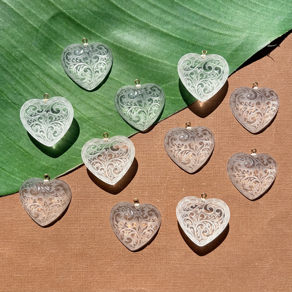 Crystal Etched Flat Heart Pendants -20 Pieces