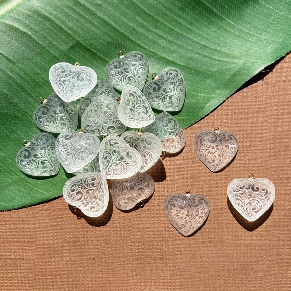 Crystal Etched Flat Heart Pendants -20 Pieces