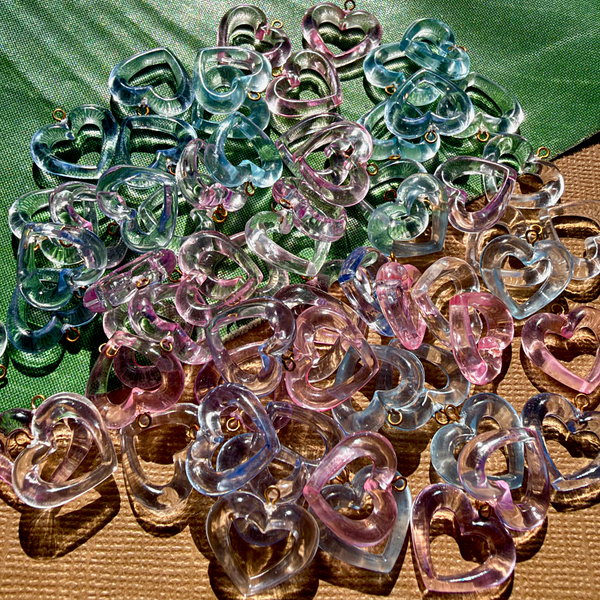 Pastel Open Heart Pendants - 50 Pieces