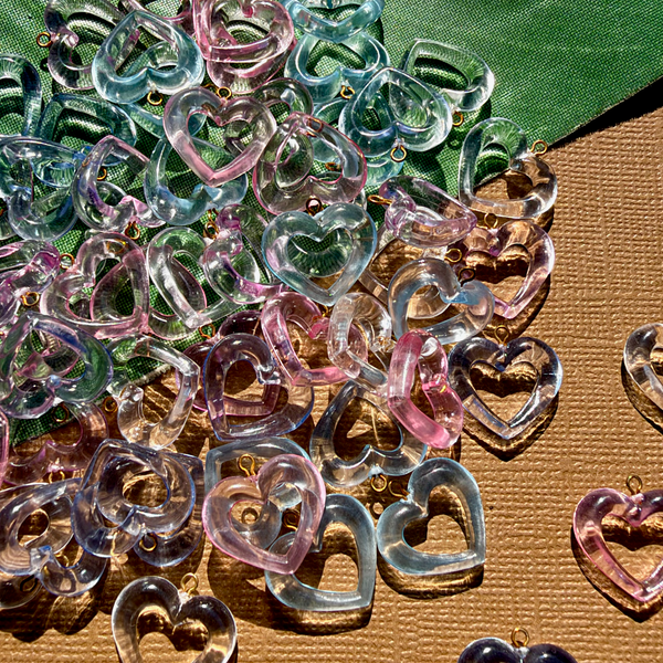 Pastel Open Heart Pendants - 50 Pieces
