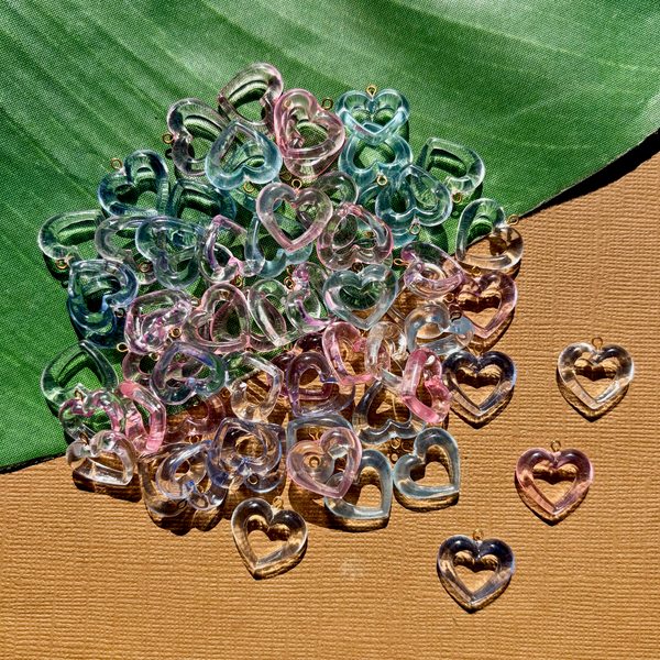 Pastel Open Heart Pendants - 50 Pieces