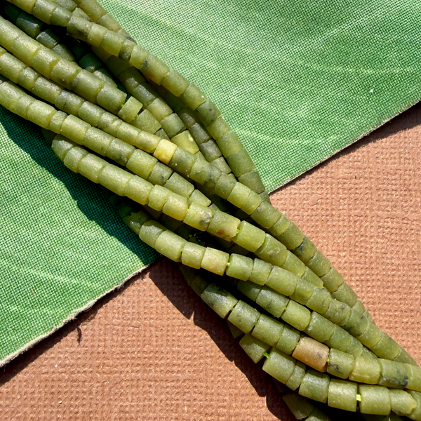 Green Jade Cylinder Bead Strands - 1 Strand