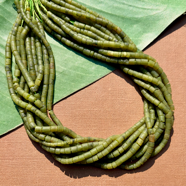 Green Jade Cylinder Bead Strands - 1 Strand