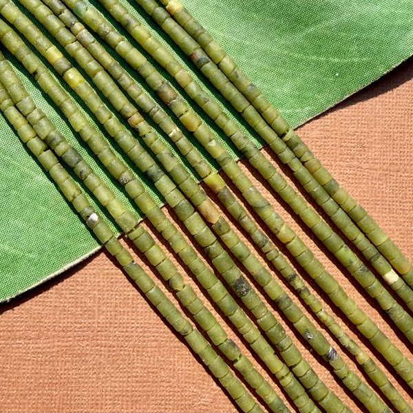 Green Jade Cylinder Bead Strands - 1 Strand