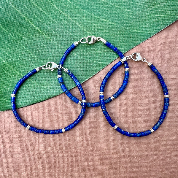 Lapis Heishi & Silver Bracelet