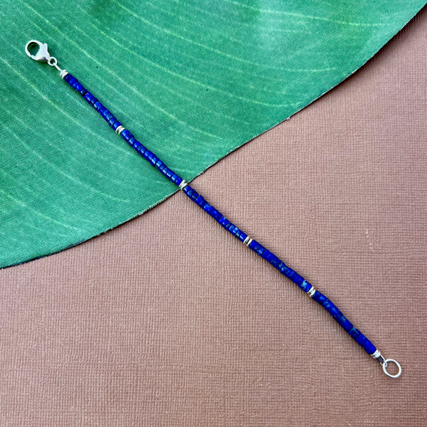 Lapis Heishi & Silver Bracelet