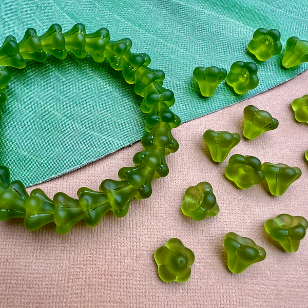 Green Matte Bell Flower Large Cap Beads - 50 Pieces