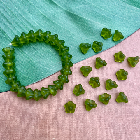Green Matte Bell Flower Large Cap Beads - 25 Pieces