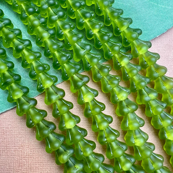 Green Matte Bell Flower Large Cap Beads - 50 Pieces