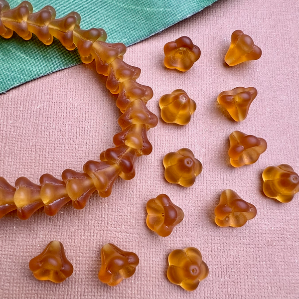Honey Orange Matte Bell Flower Large Cap Beads - 50 Pieces