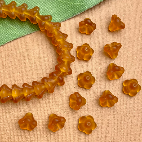 Honey Orange Matte Bell Flower Large Cap Beads - 50 Pieces