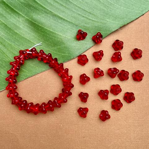 Red Bell Flower Large Cap Beads - 25 Pieces