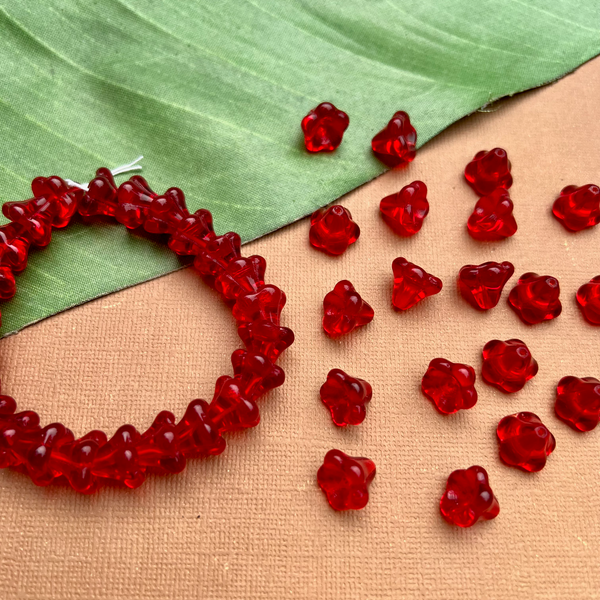 Red Bell Flower Large Cap Beads - 50 Pieces