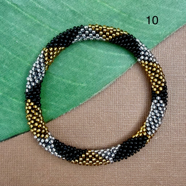 Out of Africa (Black, Gold, Cream) Beaded Bangles