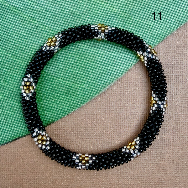 Out of Africa (Black, Gold, Cream) Beaded Bangles