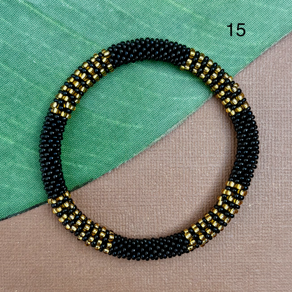 Out of Africa (Black, Gold, Cream) Beaded Bangles